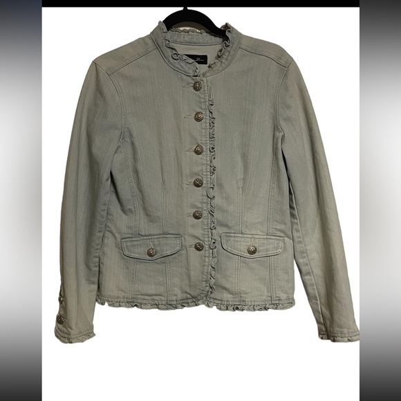Christiana Zinn light blue/green jeans jacket with ruffle hem‎ Size Medium - Picture 1 of 9